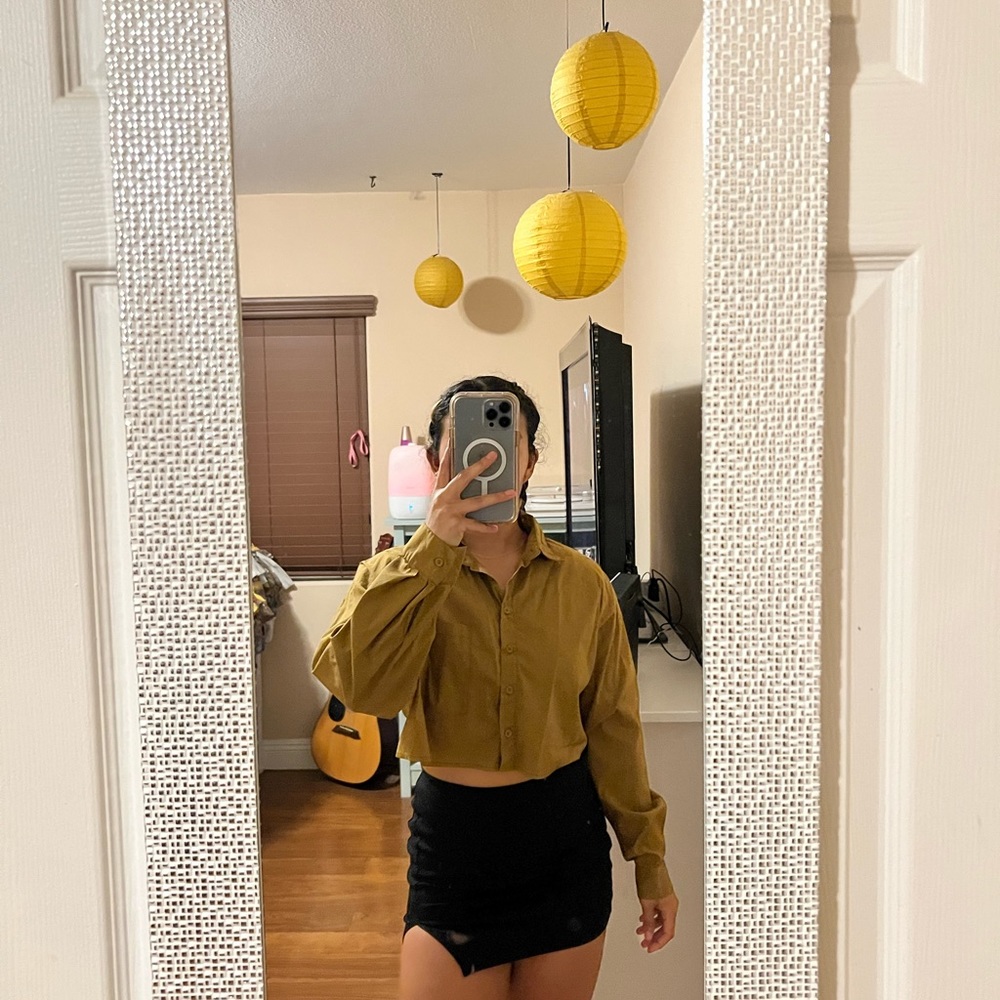 Olive Button Down Top - Picture 3 of 3
